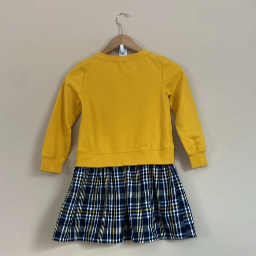 Nautica -Girls’ Sweatshirt Dress Yellow & Plaid, Long Sleeve, Preppy Style